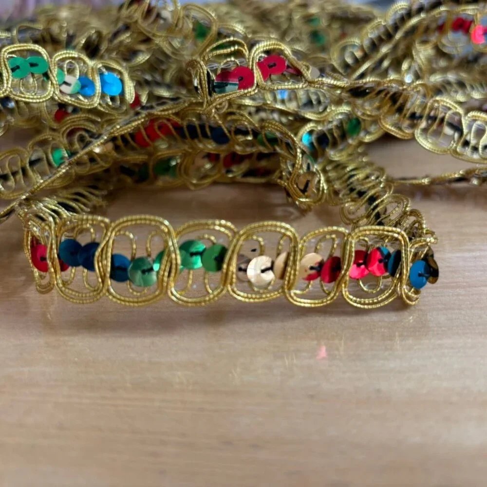 PER YARD Gold Metallic Sequin Trim Red Green Blue Sewing Costume Suppl